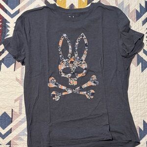 Psycho Bunny Navy Short Sleeve Tee with Orange & White Skull Bunny Graphic